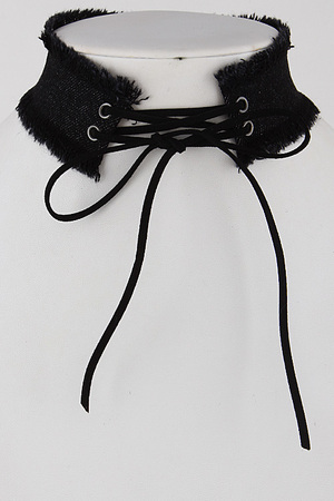 * Denim Fringed Corset Choker Necklace 6KAE2